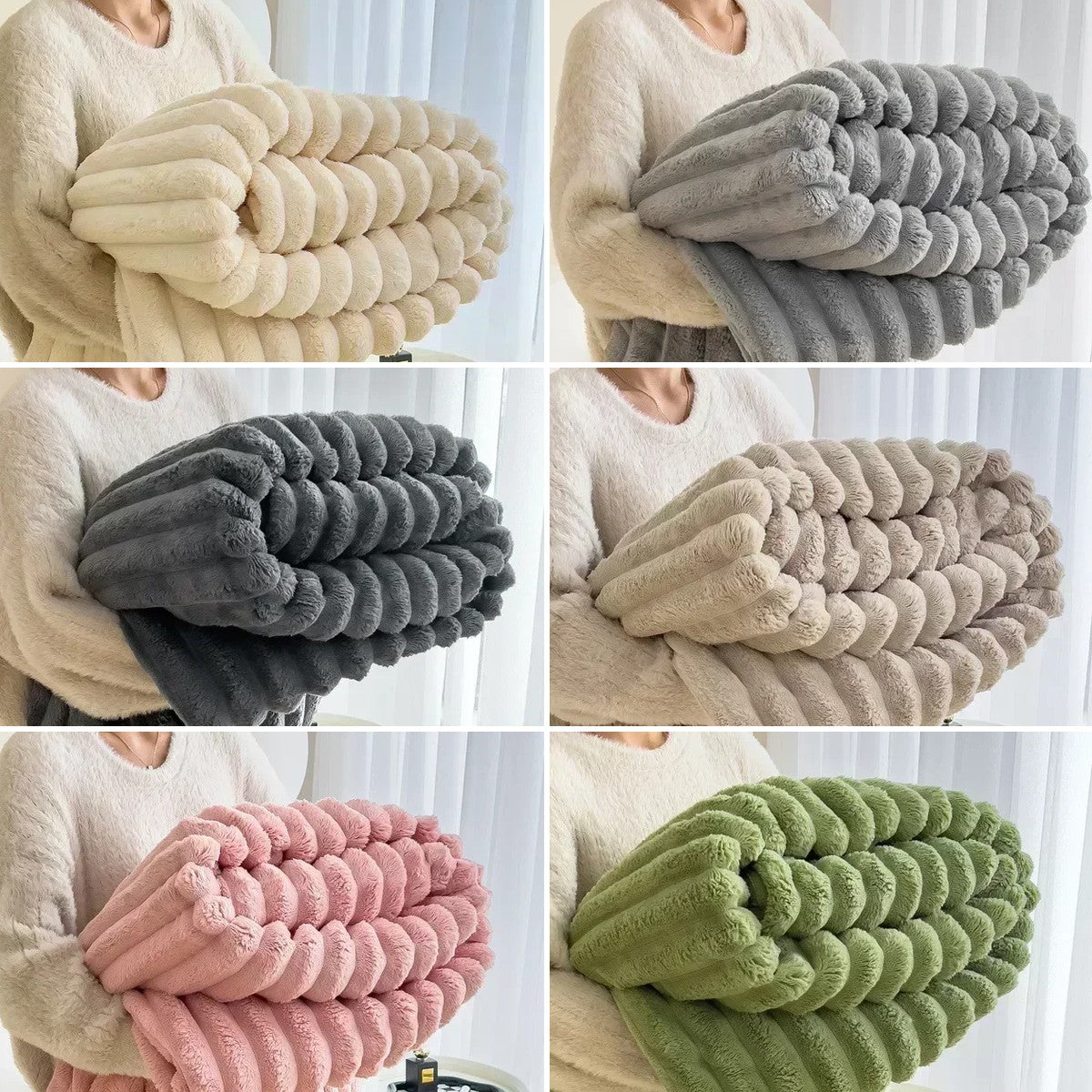 Le Plaid Oniria dans ses 6 couleurs : Crème, Perle, Ardoise, Taupe, Dragée et Mousse